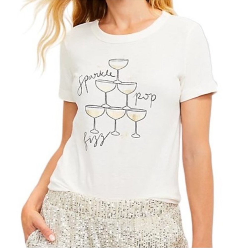 LOFT Cream Graphic Tee with Champagne Design NWOT